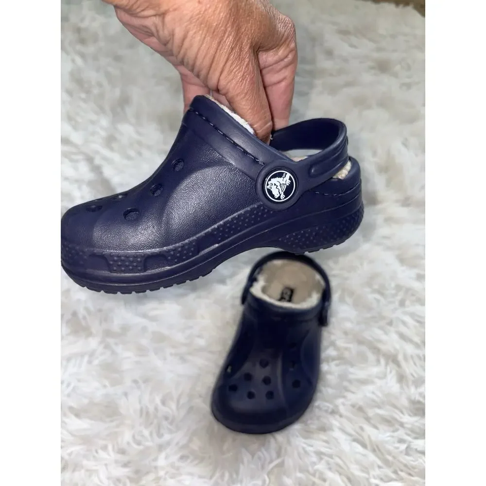Crocs Furry Lined Toddler 6/7 Blue Slip On Mules. Classic, Grt. Shape